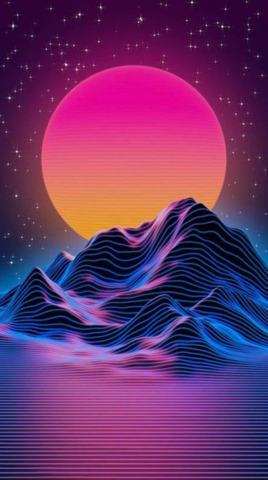 Montañay Sol Estilo Vaporwave De Los 80s. Fondo de pantalla