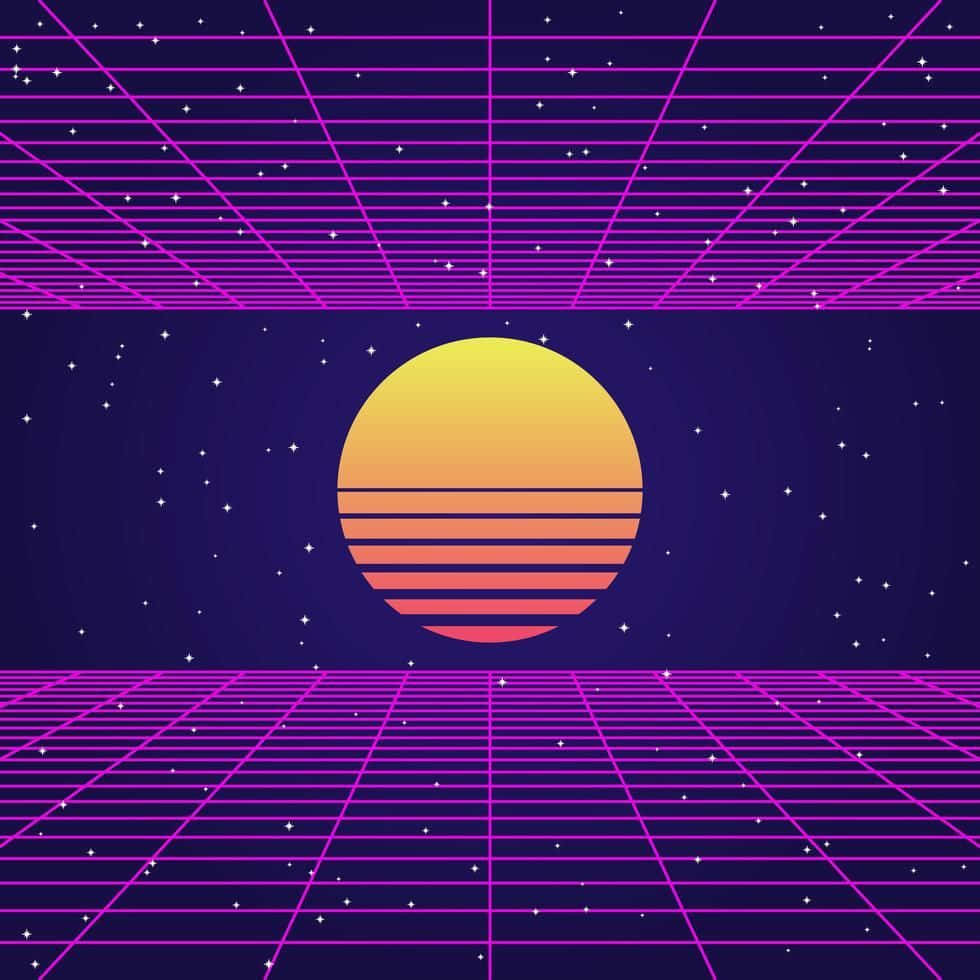 80s Vaporwave Neon Pink Gridline Pattern Wallpaper