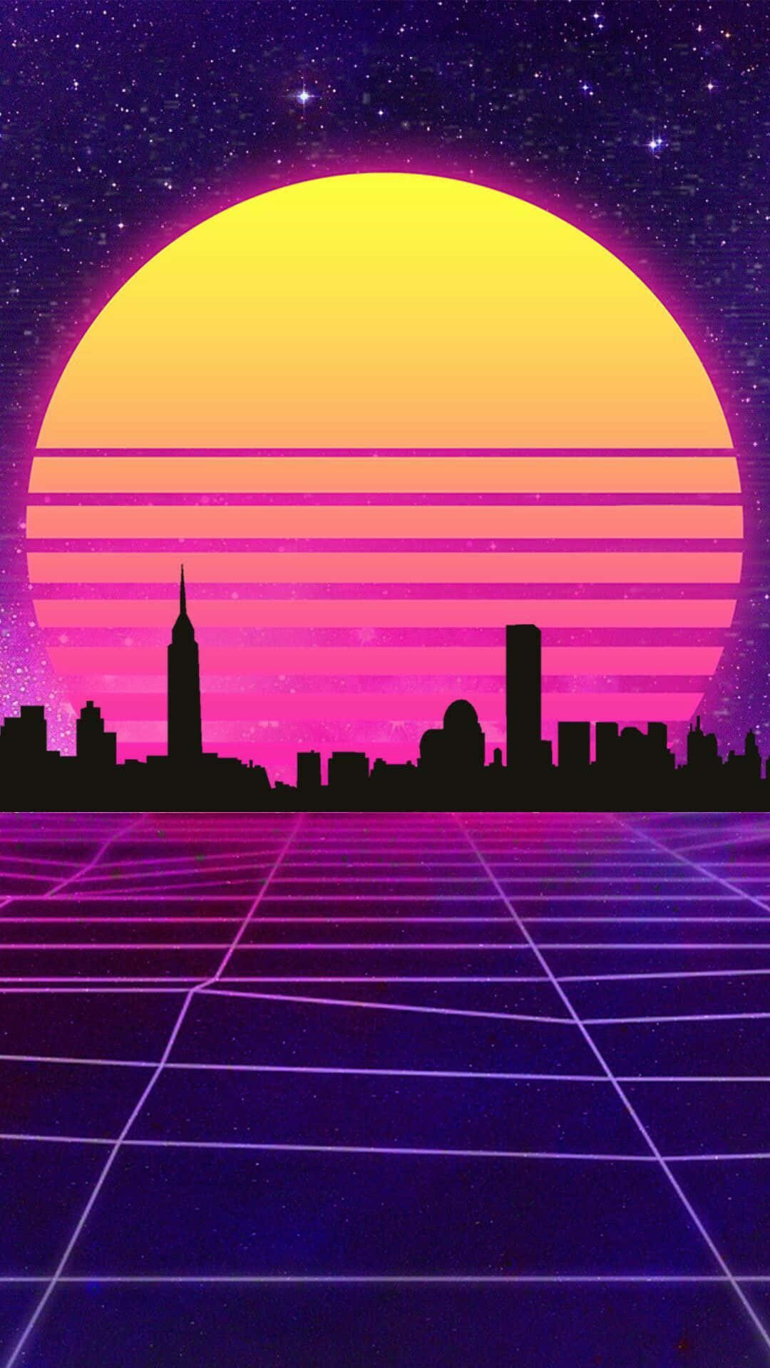 80s Vaporwave Neon Sunset Wallpaper