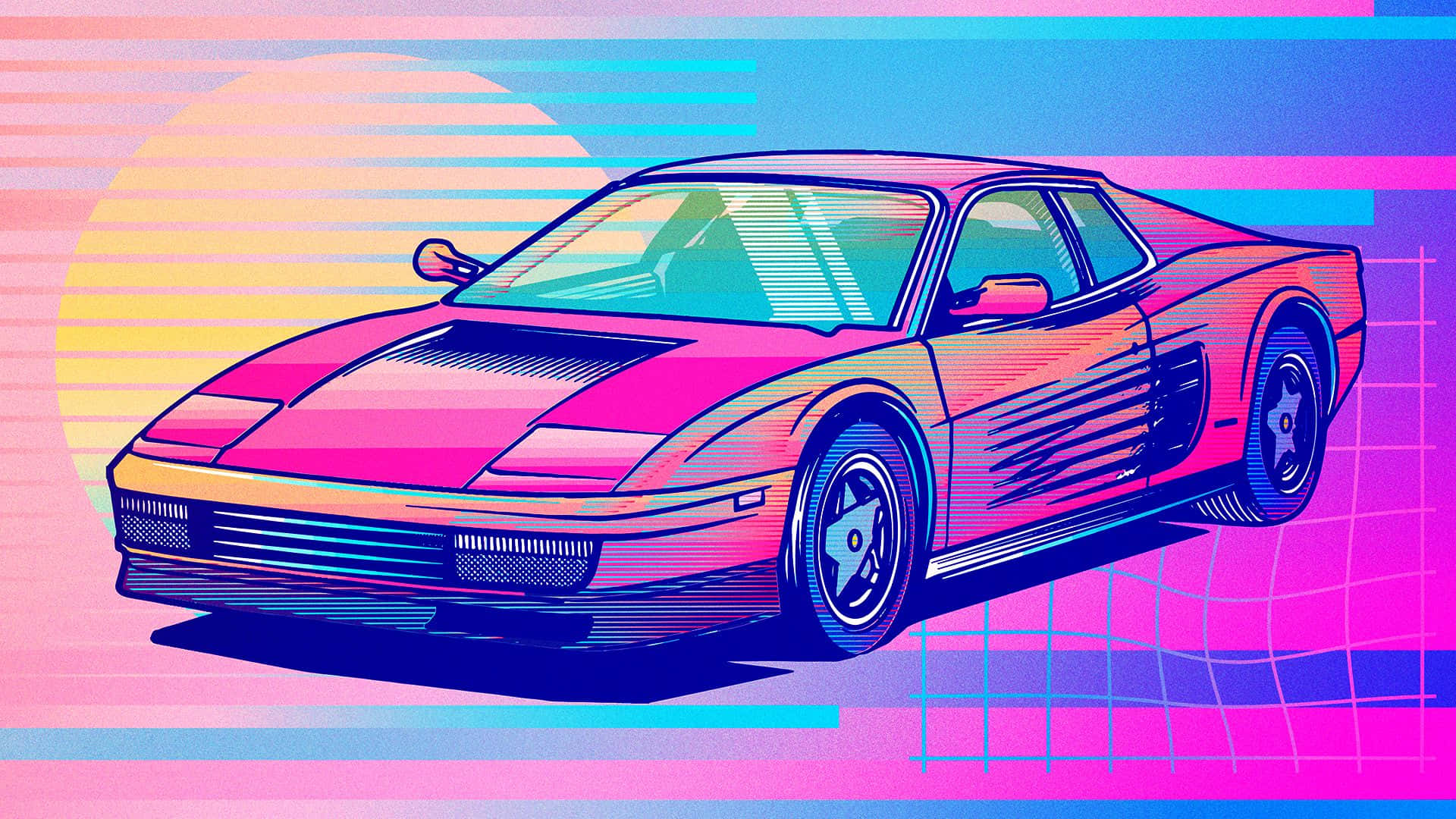 80s Vaporwave Sports Car Wallpaper