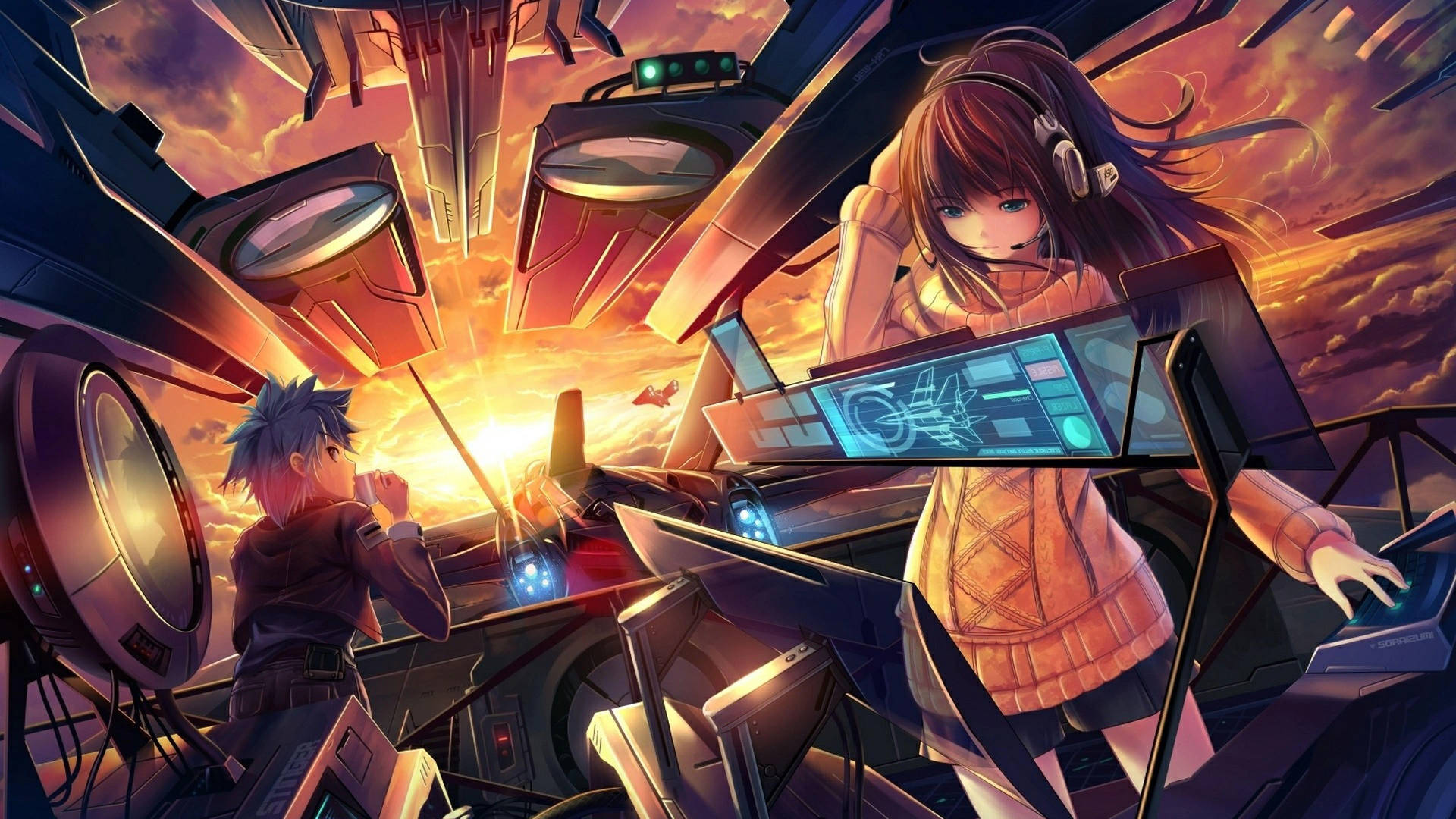 8k Anime Futuristic Airship Background