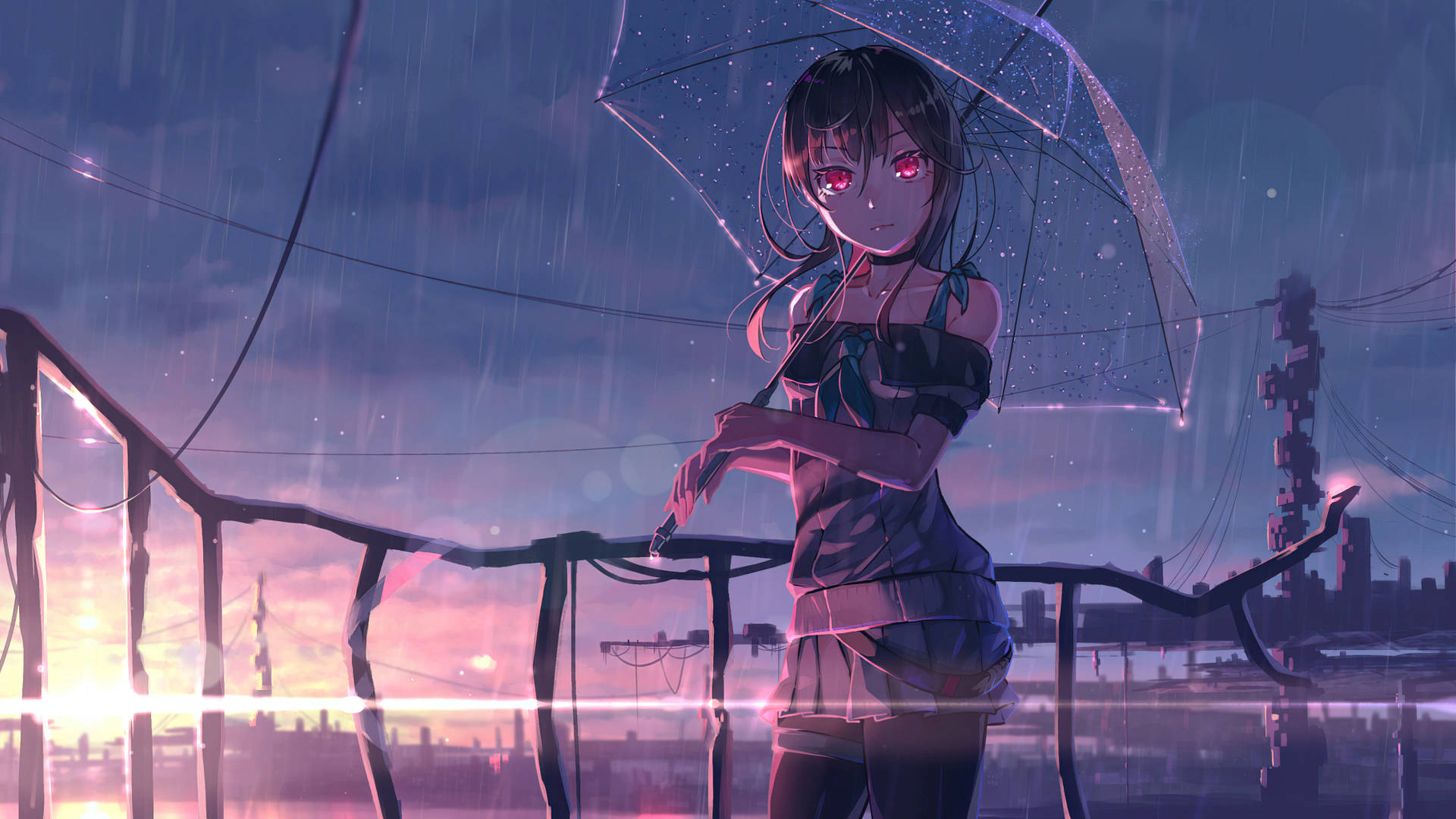 8k Anime Girl In Rain Wallpaper