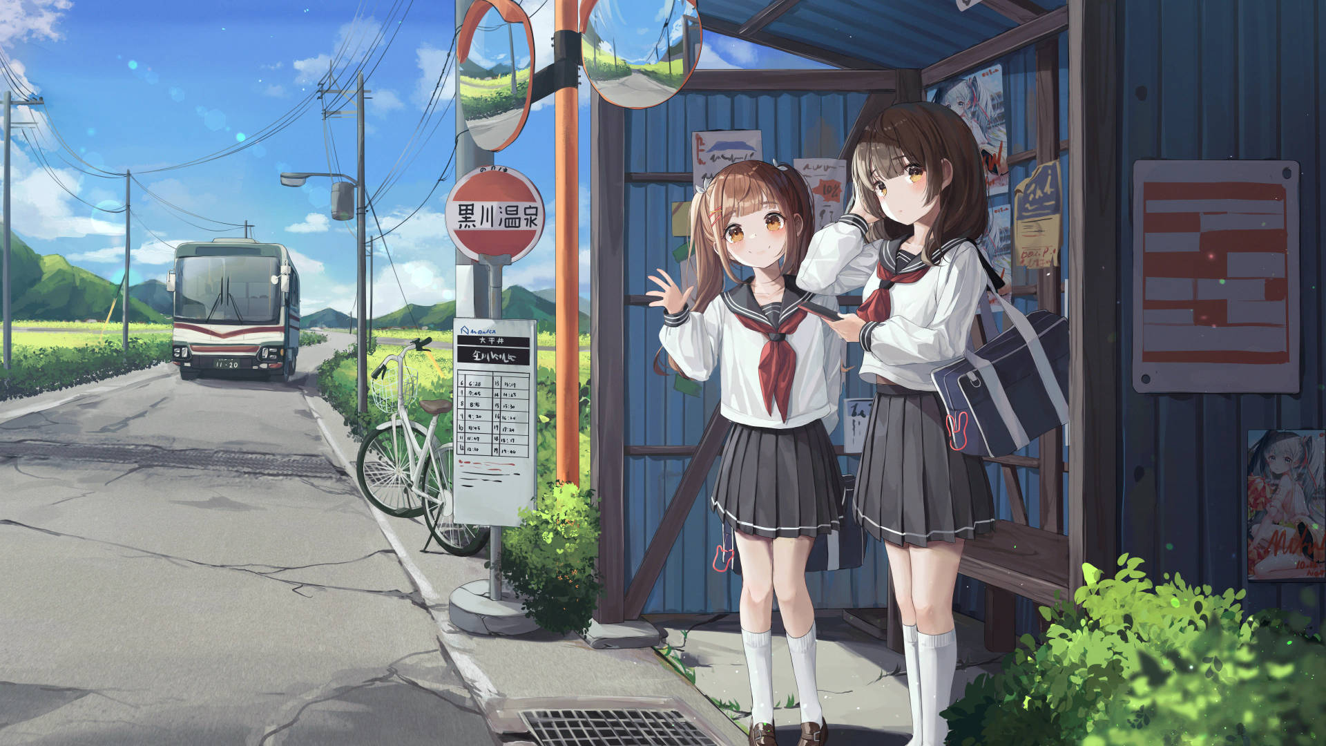 8k Anime Schoolgirls At Stop Background