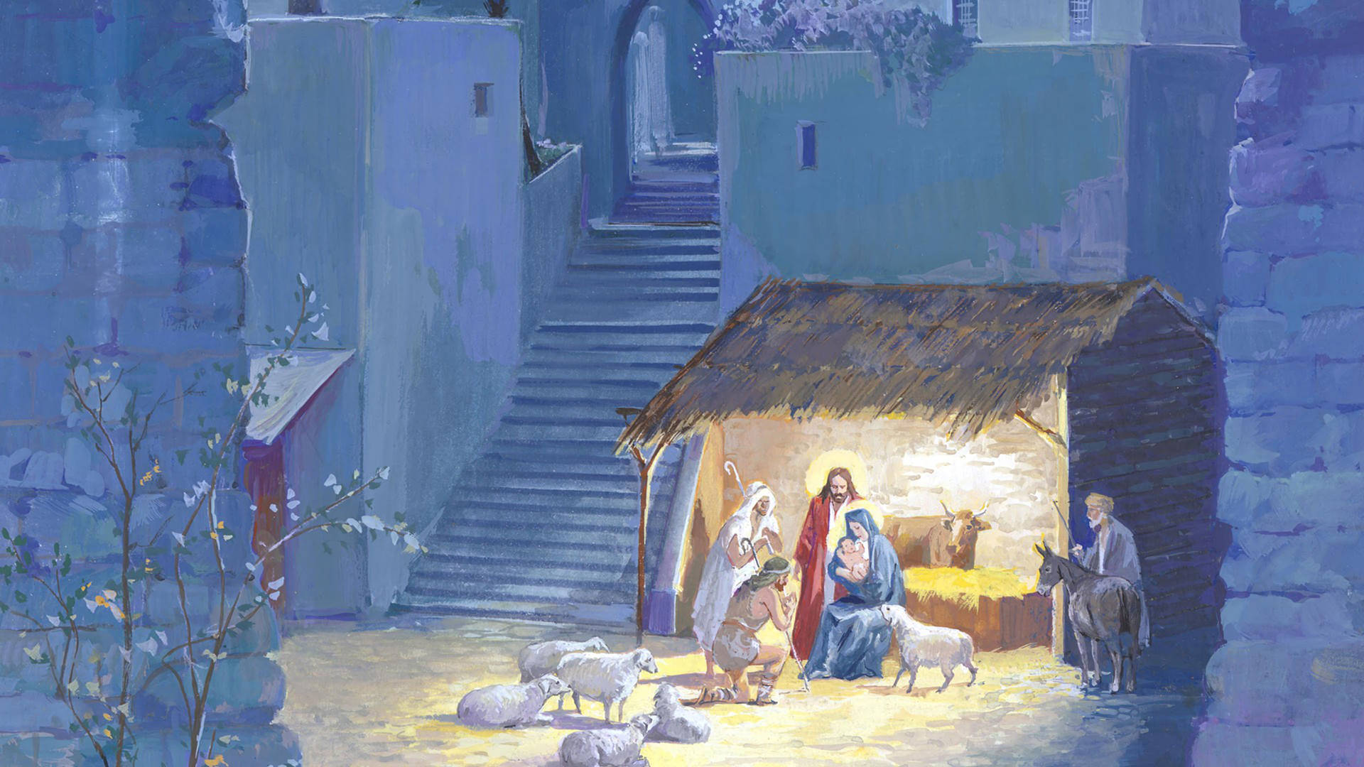 8k Christmas Nativity Painting Wallpaper
