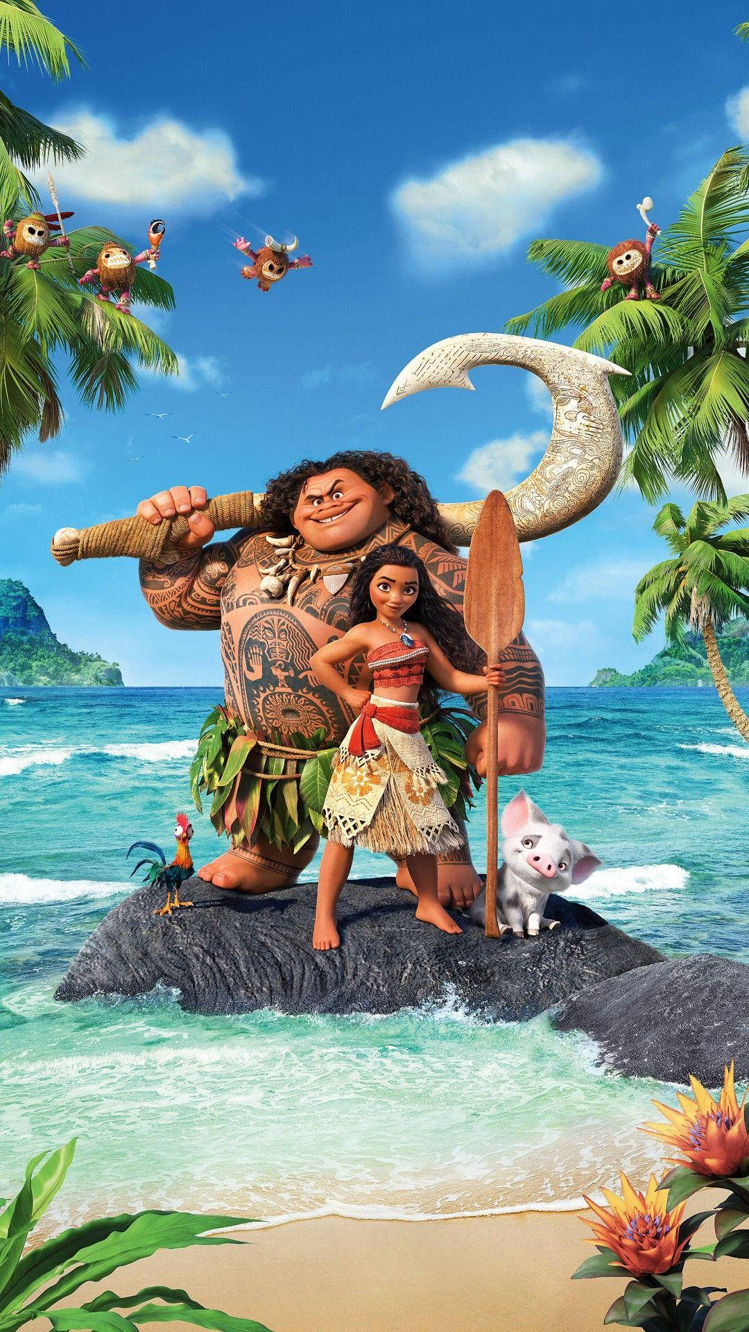 Astounding 8K display of the Moana Movie Poster on an iPhone Wallpaper