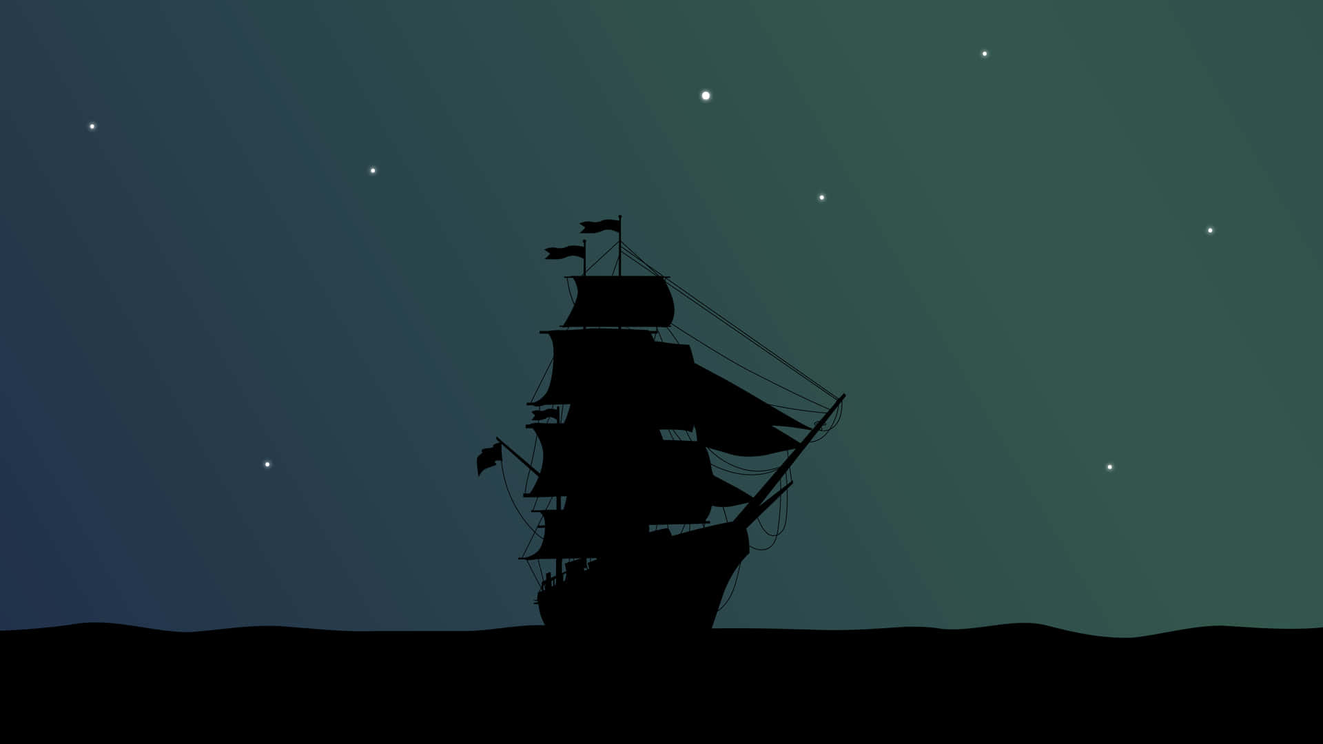 En skib skygget i nattens himmel Wallpaper