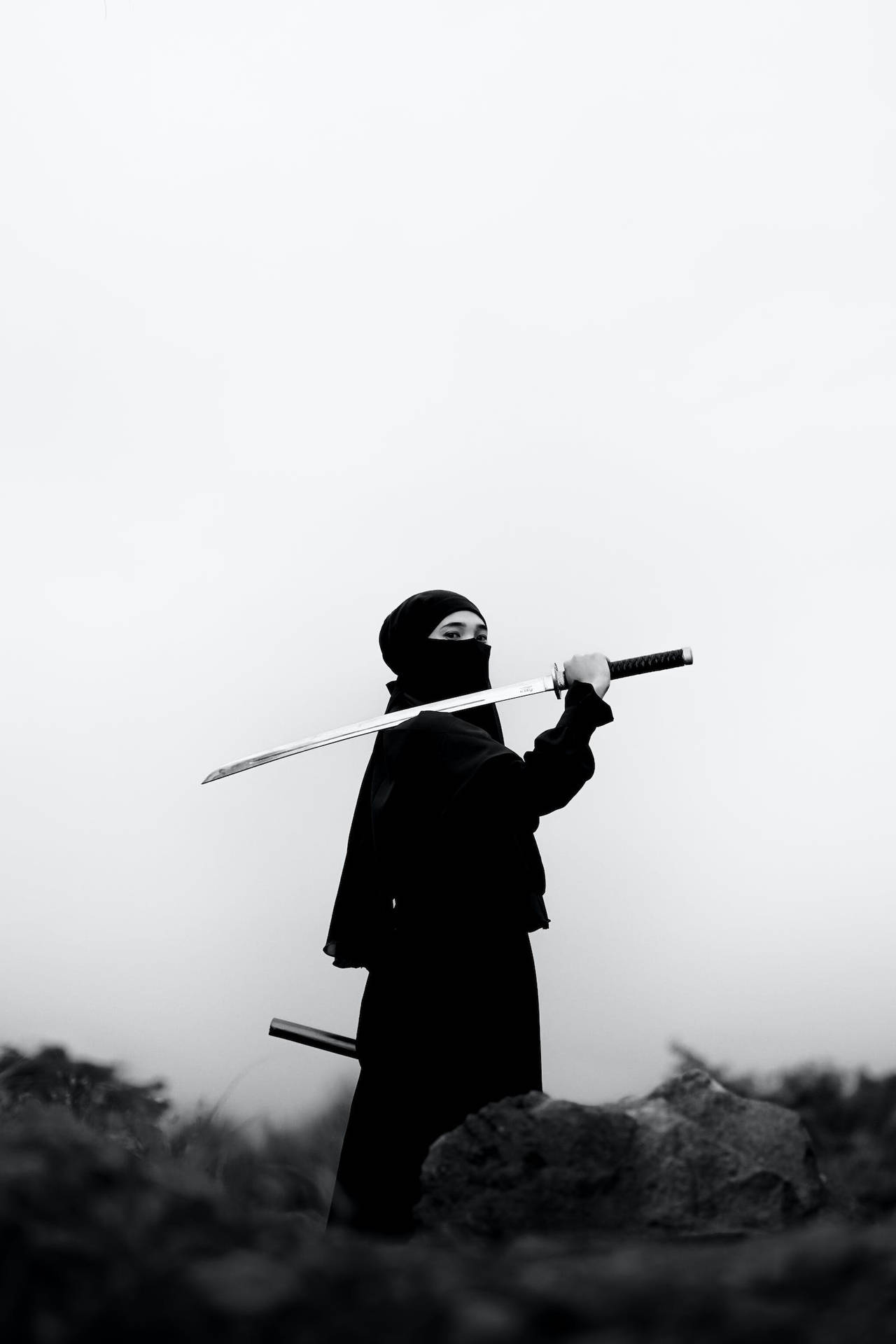 Download 8k Samurai In Black Outfit Wallpaper | Wallpapers.com