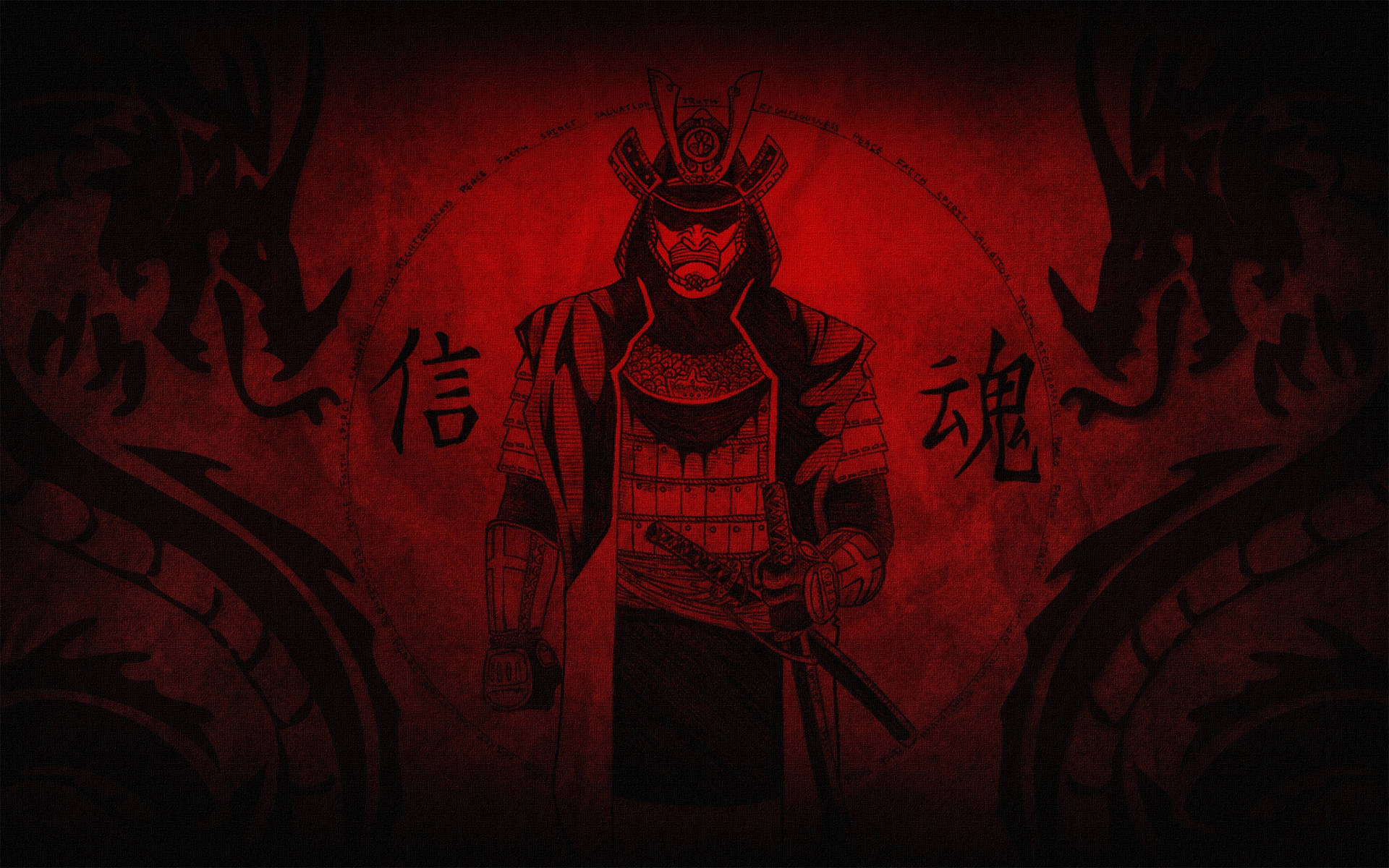 Samurai 8k In Rosso Monocromatico Sfondo