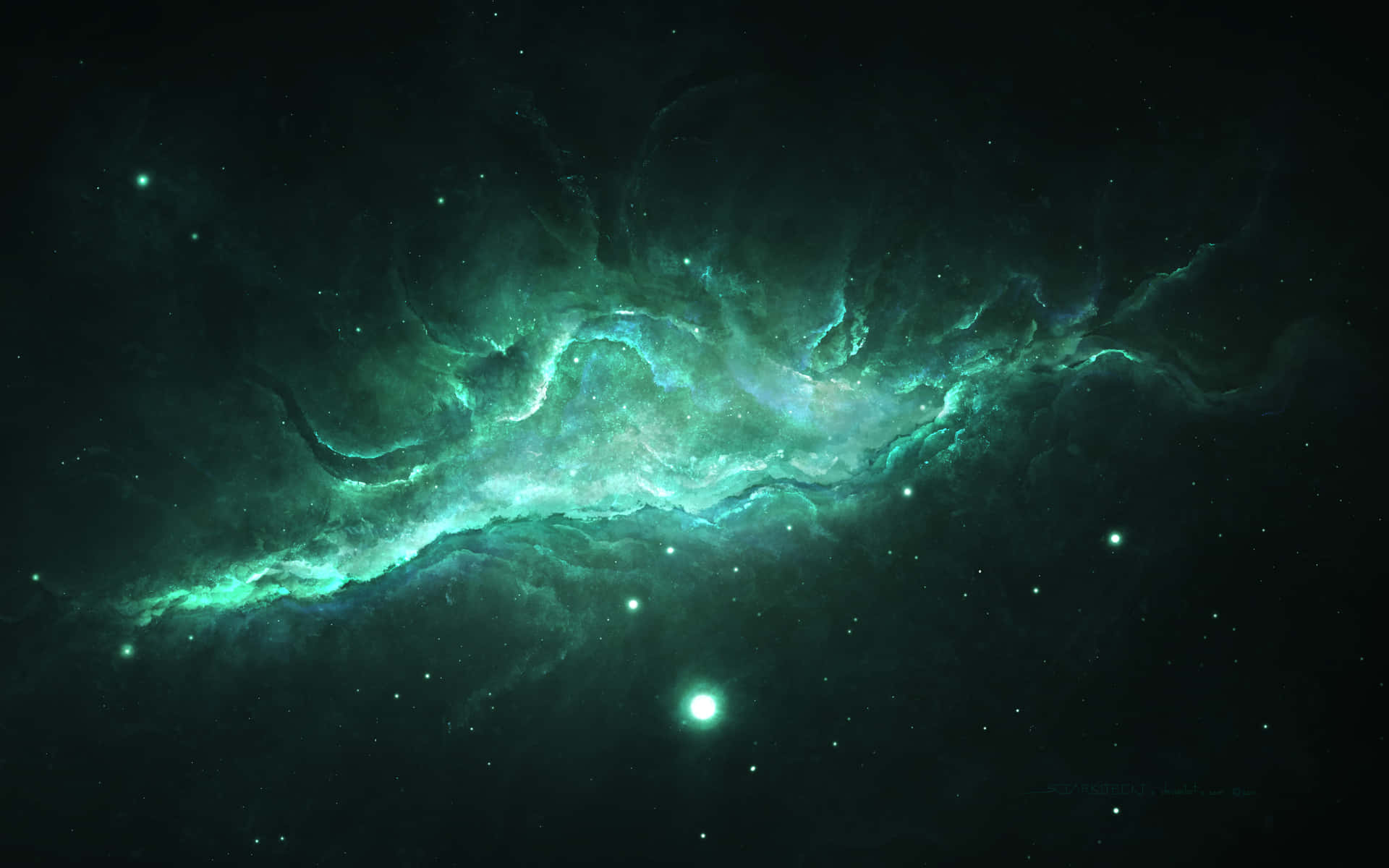 Download A Green Nebula In The Dark Space Wallpaper
