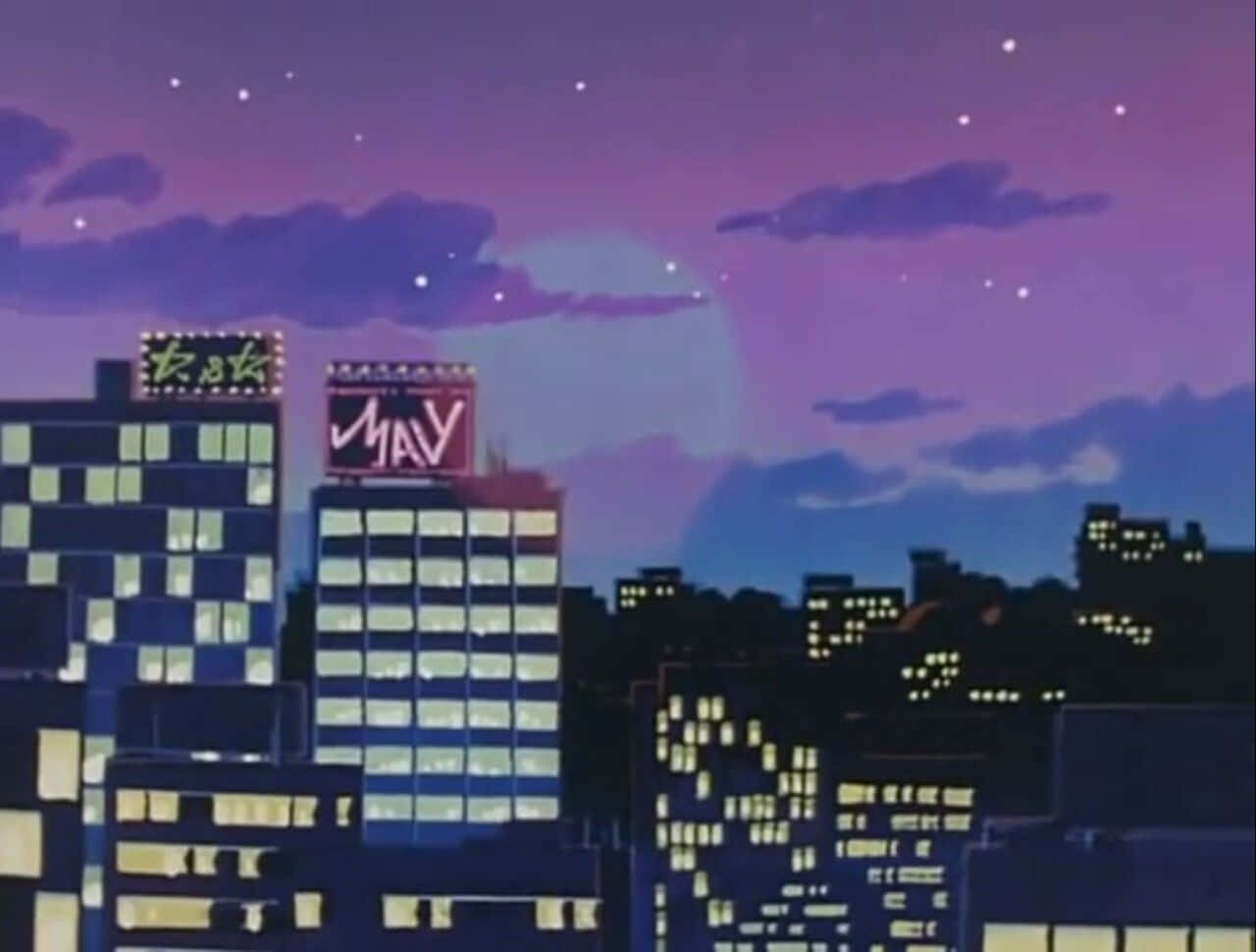 90sfondo Anime Estetico Con Panorama Della Città Sfondo