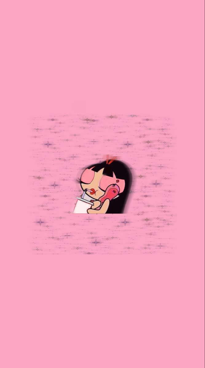 A Cartoon Girl With A Pink Background Wallpaper