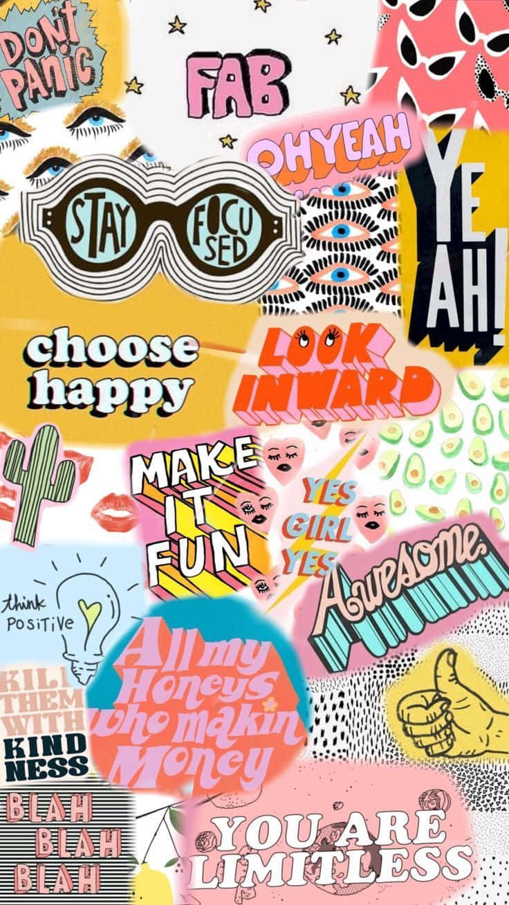 A Collage Of Different Stickers With Different Words Wallpaper