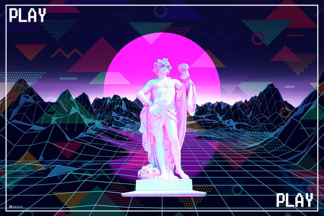 Play - A Statue In Front Of A Neon Background Wallpaper