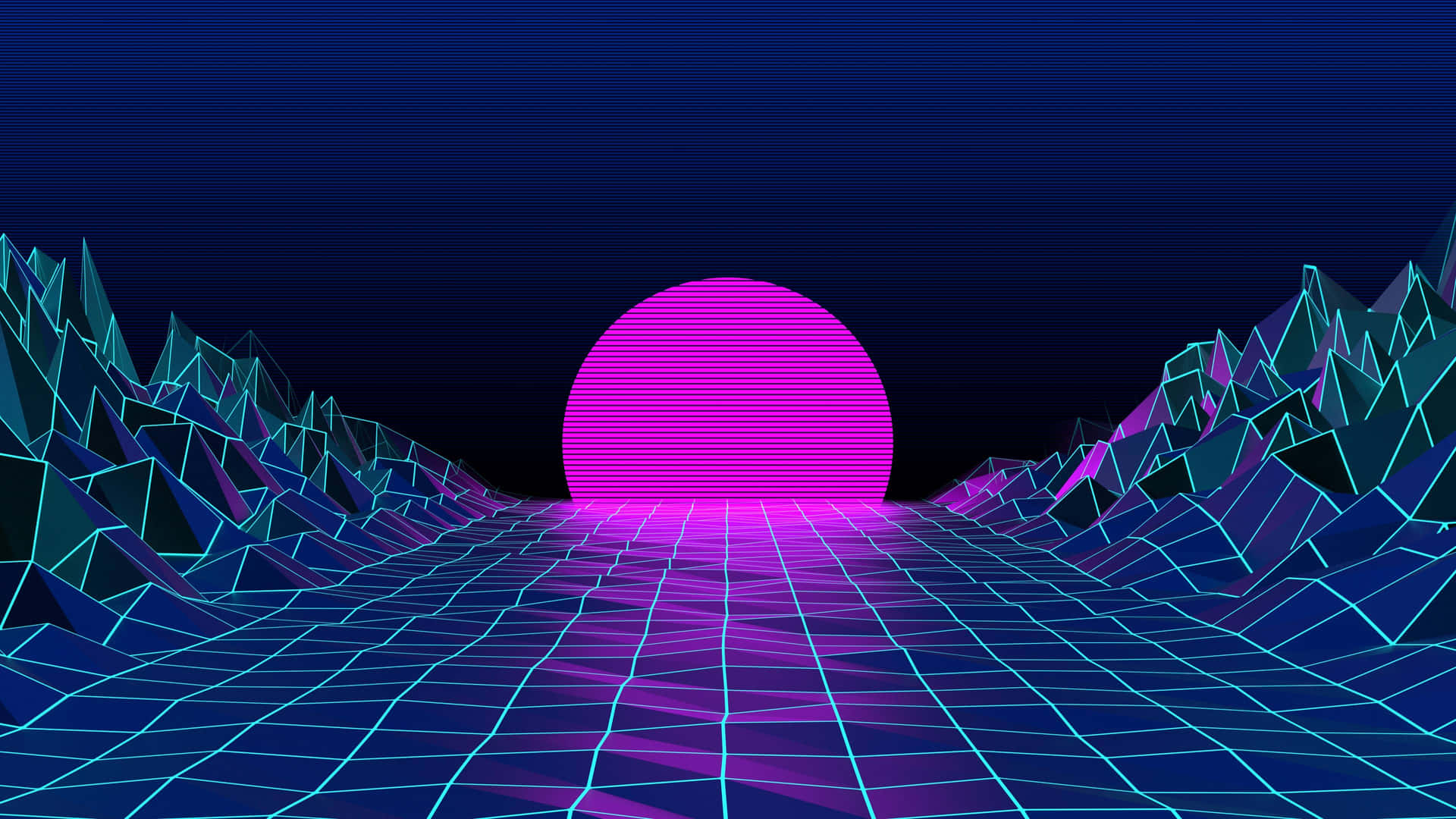 90s Aesthetic Retrowave Neon Sunset Grid Wallpaper