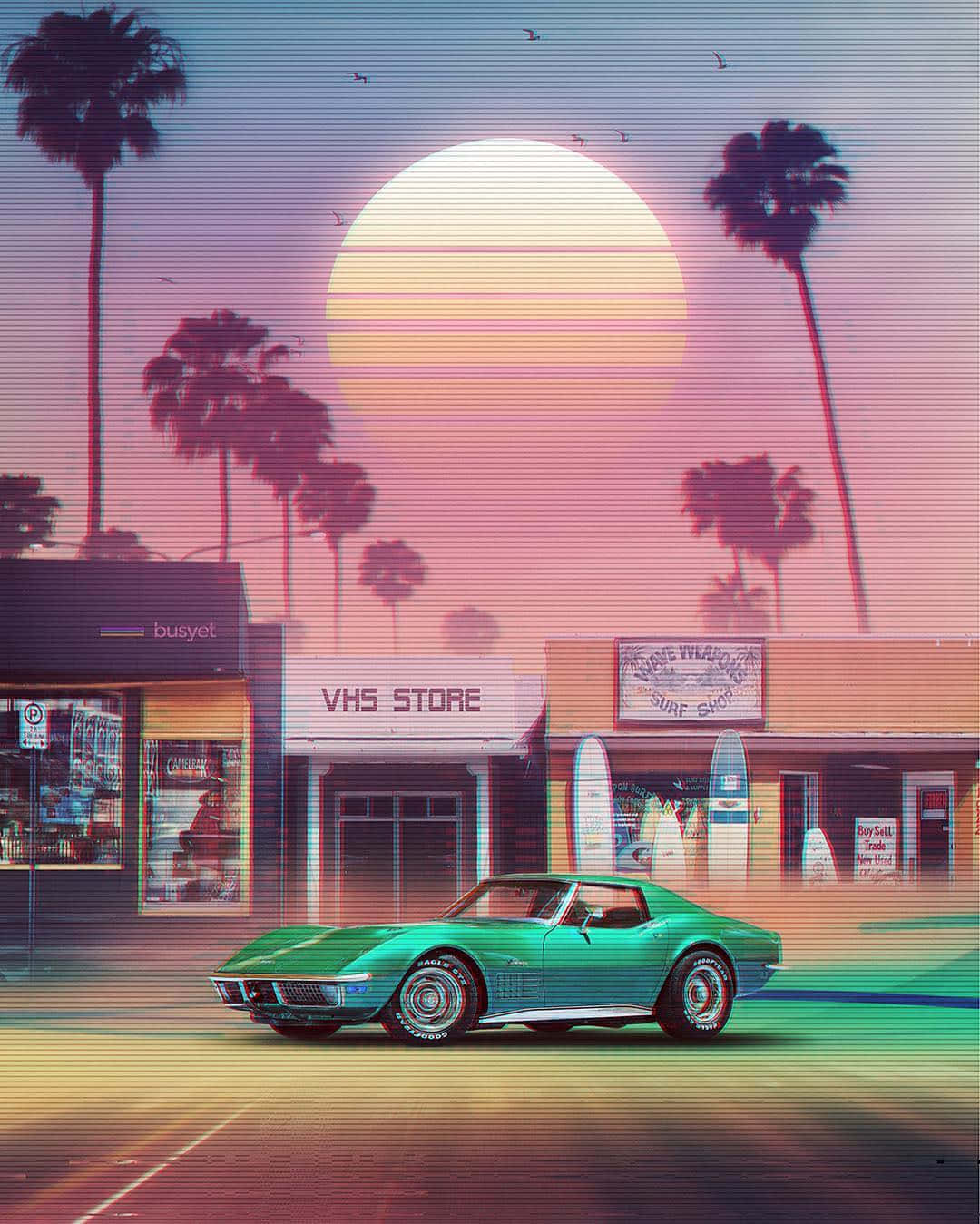 90s Aesthetic Synthwave Sunset Drive Wallpaper