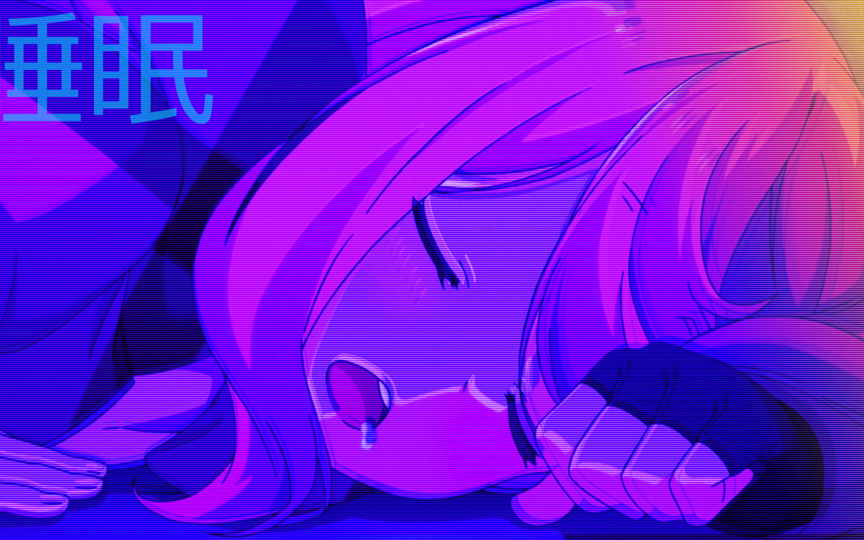 A Girl With Pink Hair Is Sleeping In A Purple Room Wallpaper