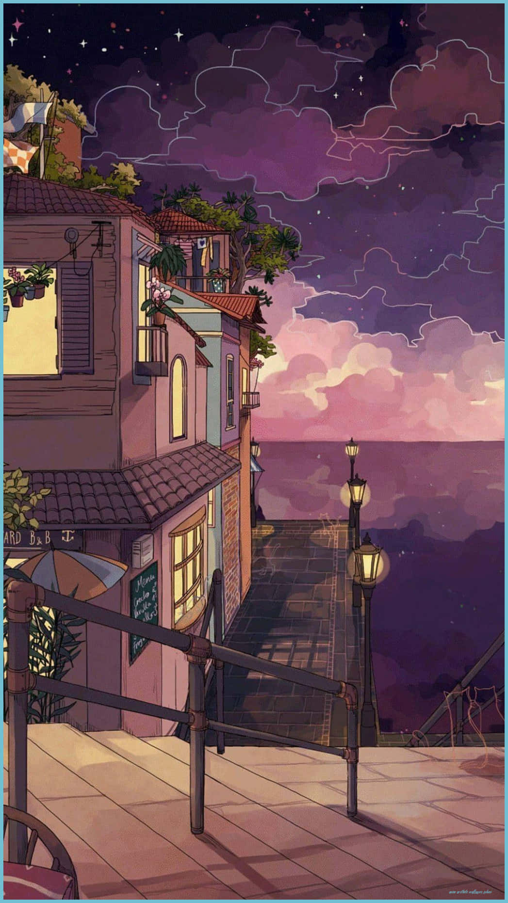 90s Anime Aesthetic Cobblestone Dock Wallpaper