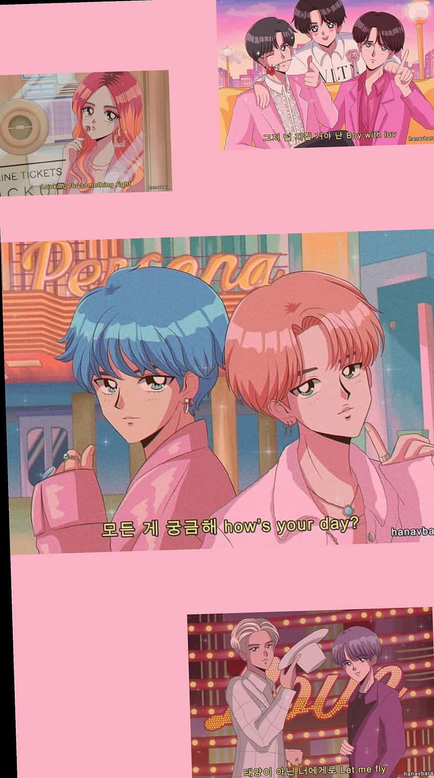 Collageguapo De Chico Bonito Con Estética De Anime De Los Años 90. Fondo de pantalla