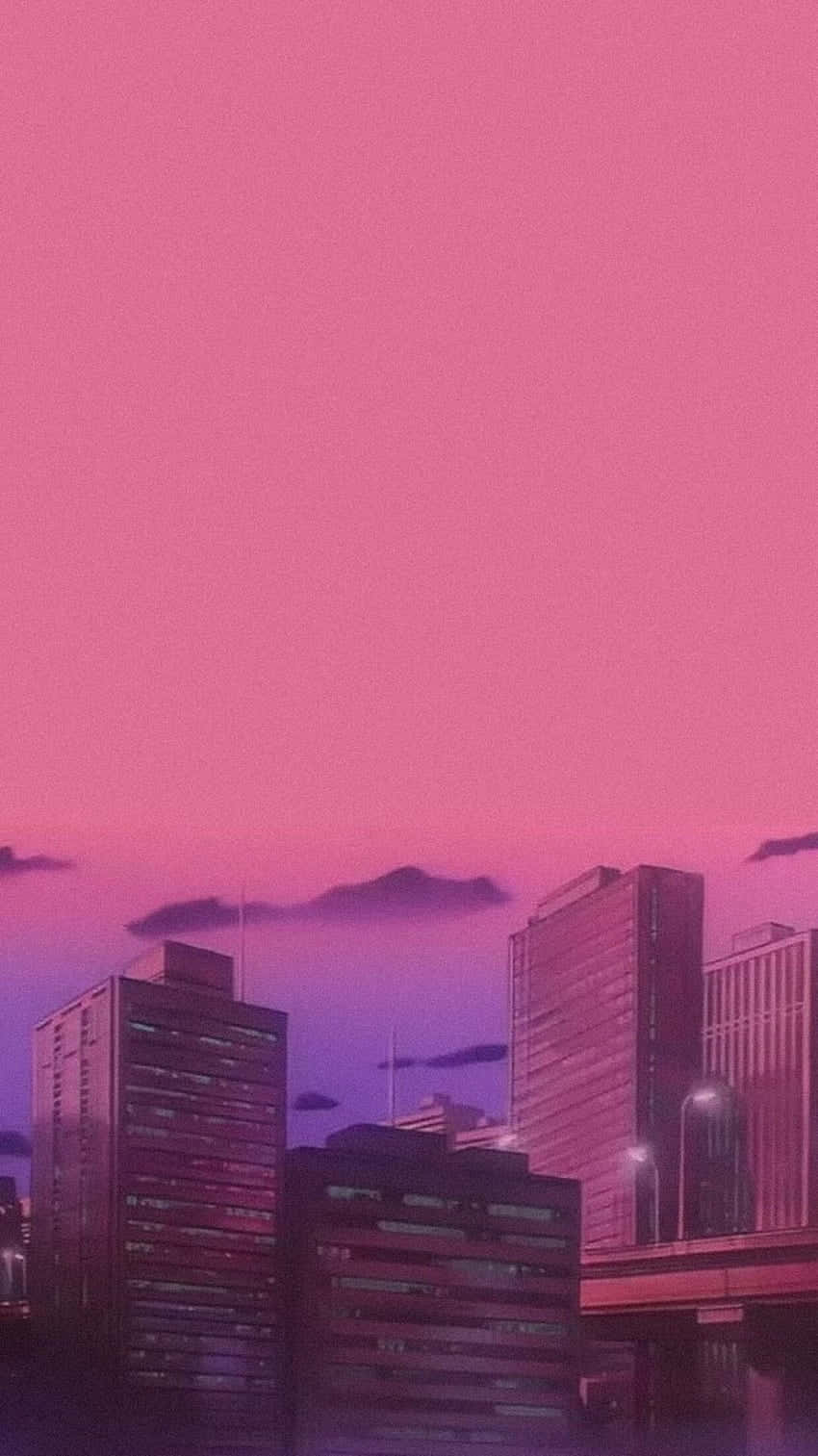 Smukke pinke skyskrabere fra 90'erne anime-æstetik. Wallpaper