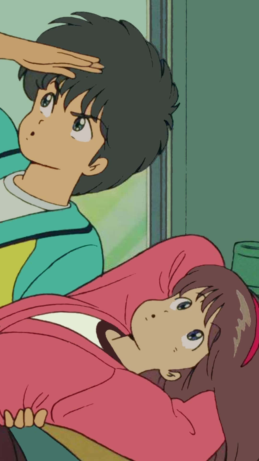 90s Anime Boyand Girl Contemplative Moment Wallpaper