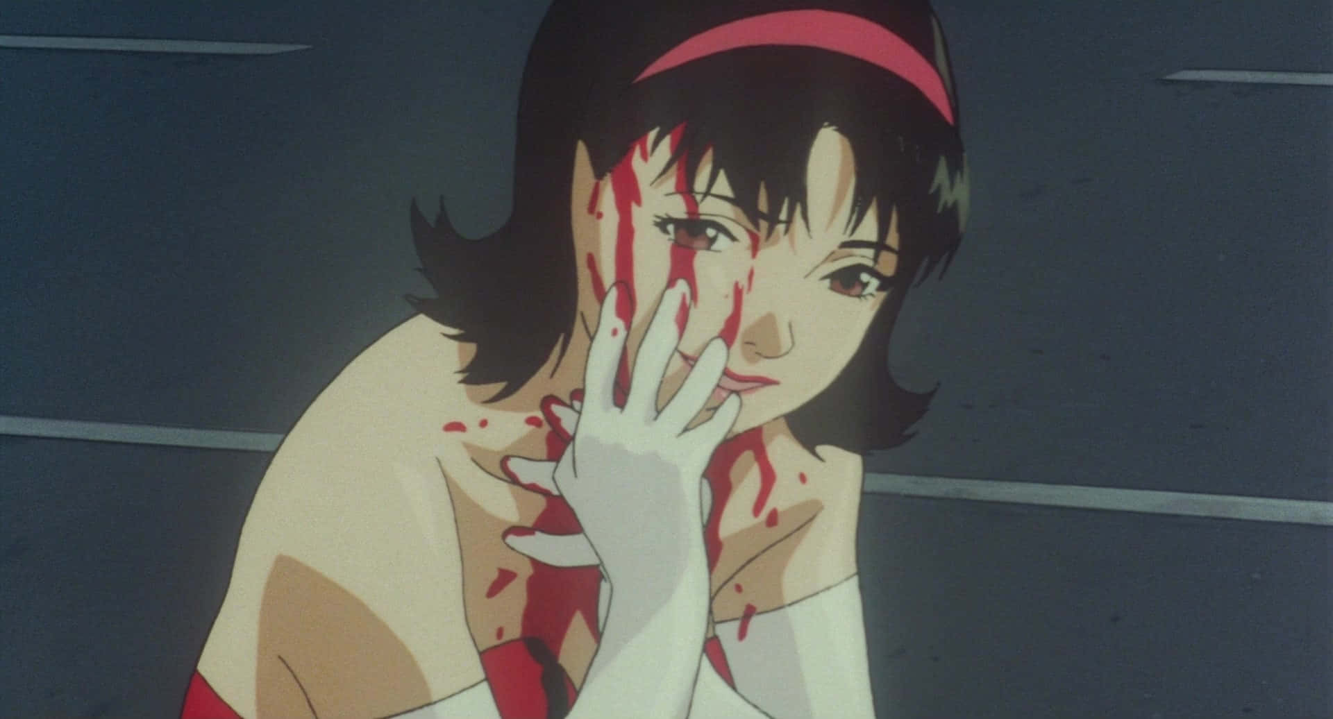 90s Anime Girl Shocked With Bloodon Hands Wallpaper