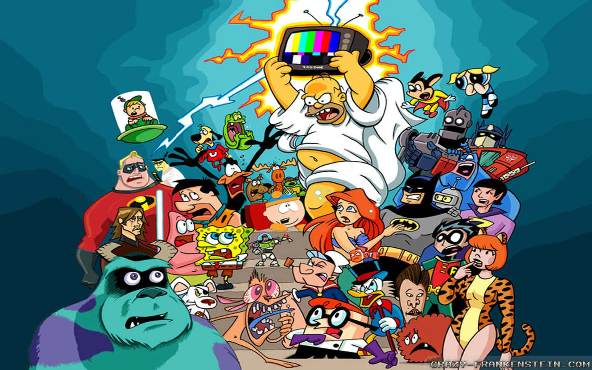 90s Computer Cartoon Collage Wallpaper