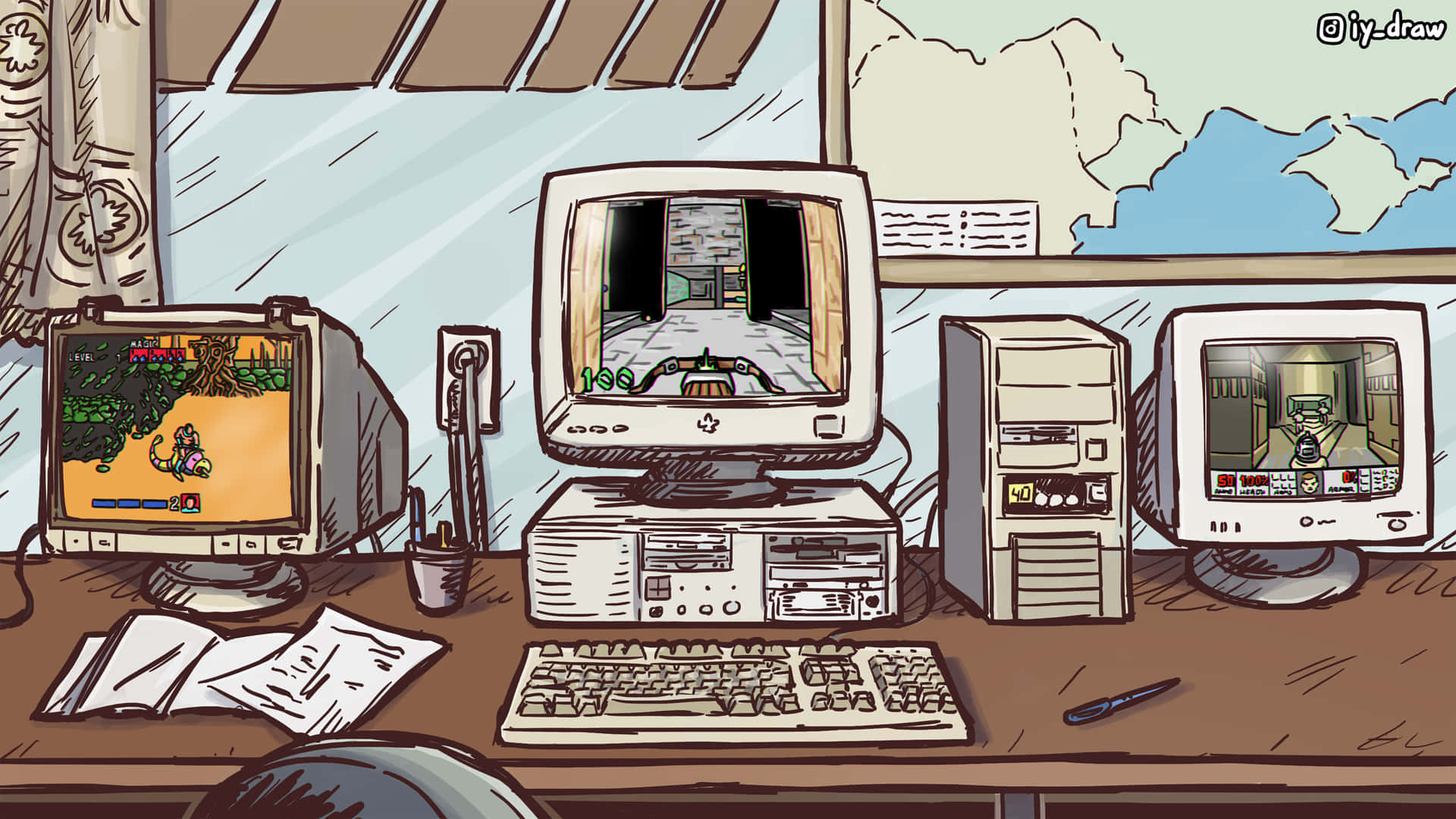 90s Computer Running Old Games Wallpaper