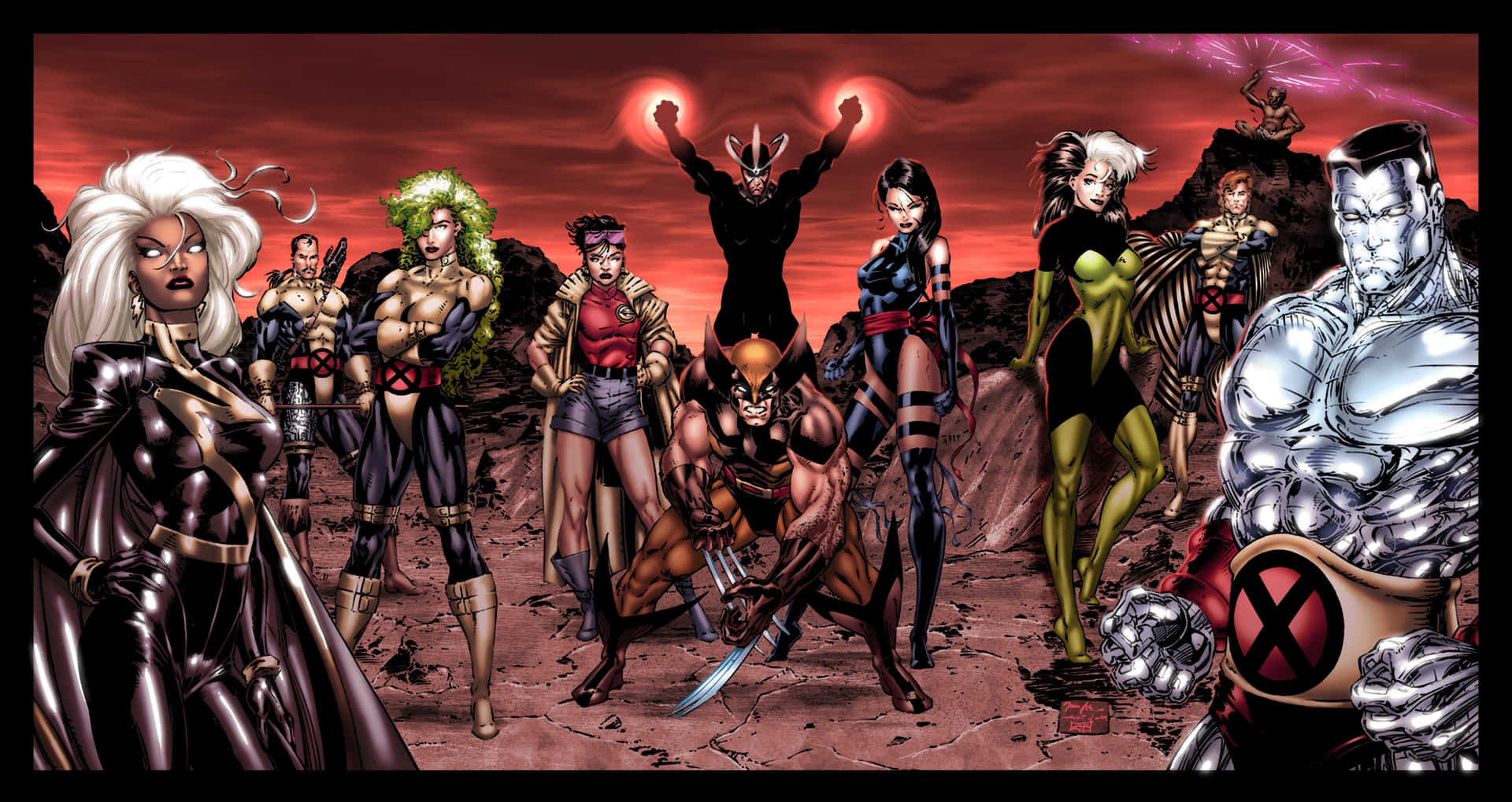 Umgrupo De Personagens Dos X-men Em Pé Na Frente De Um Deserto. Papel de Parede