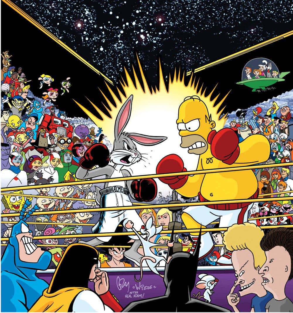 Simpsonsboxningsring Med Tecknade Figurer. Wallpaper