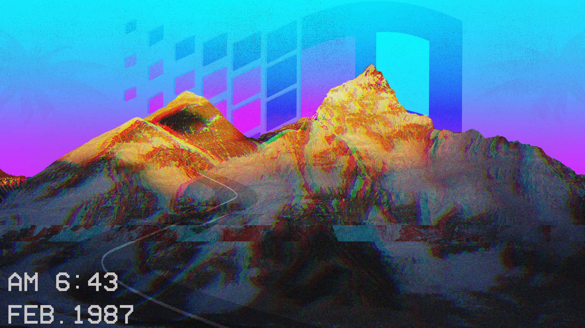 90s Computer With A Mountain Wallpaper