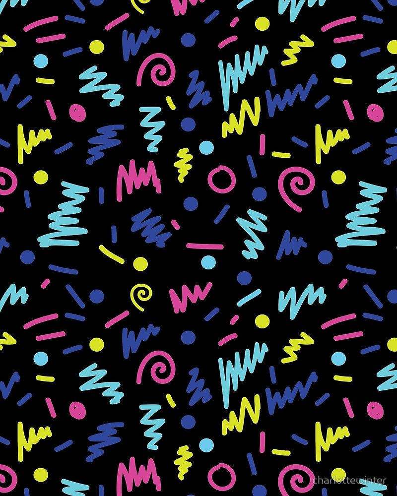 Get funky in the 90s with this neon doodle pattern! Wallpaper