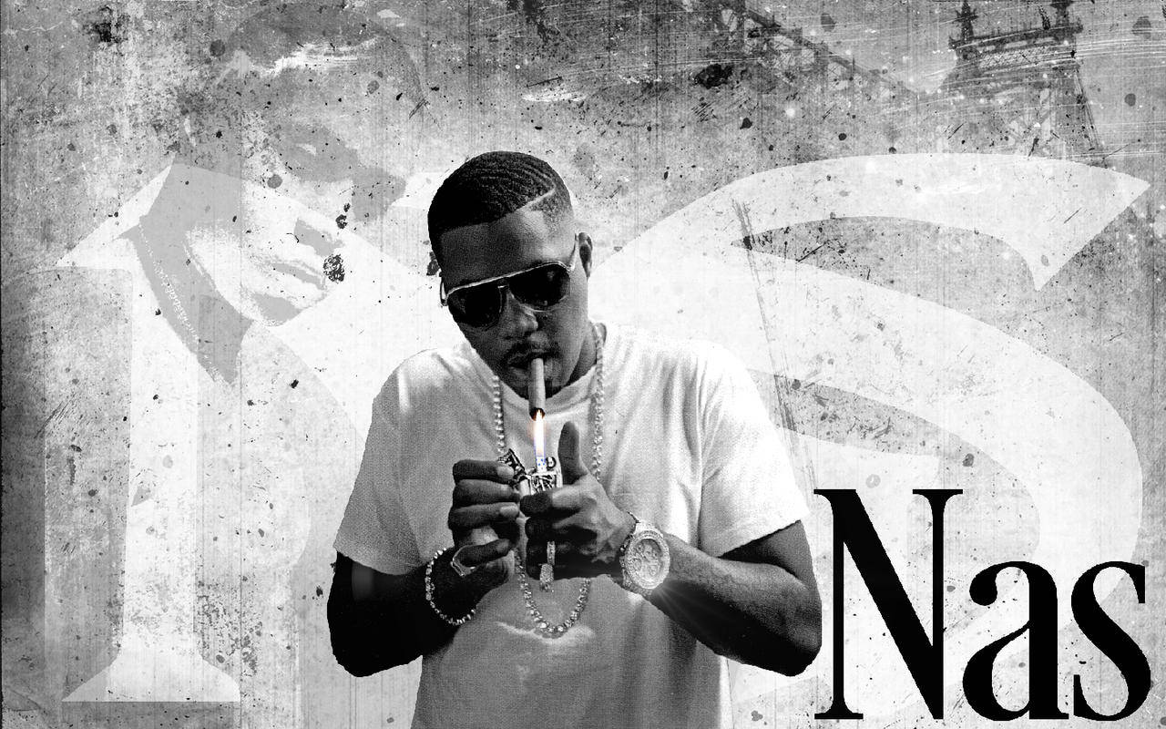 90s Rapper Nas Hitting Cigarette Wallpaper