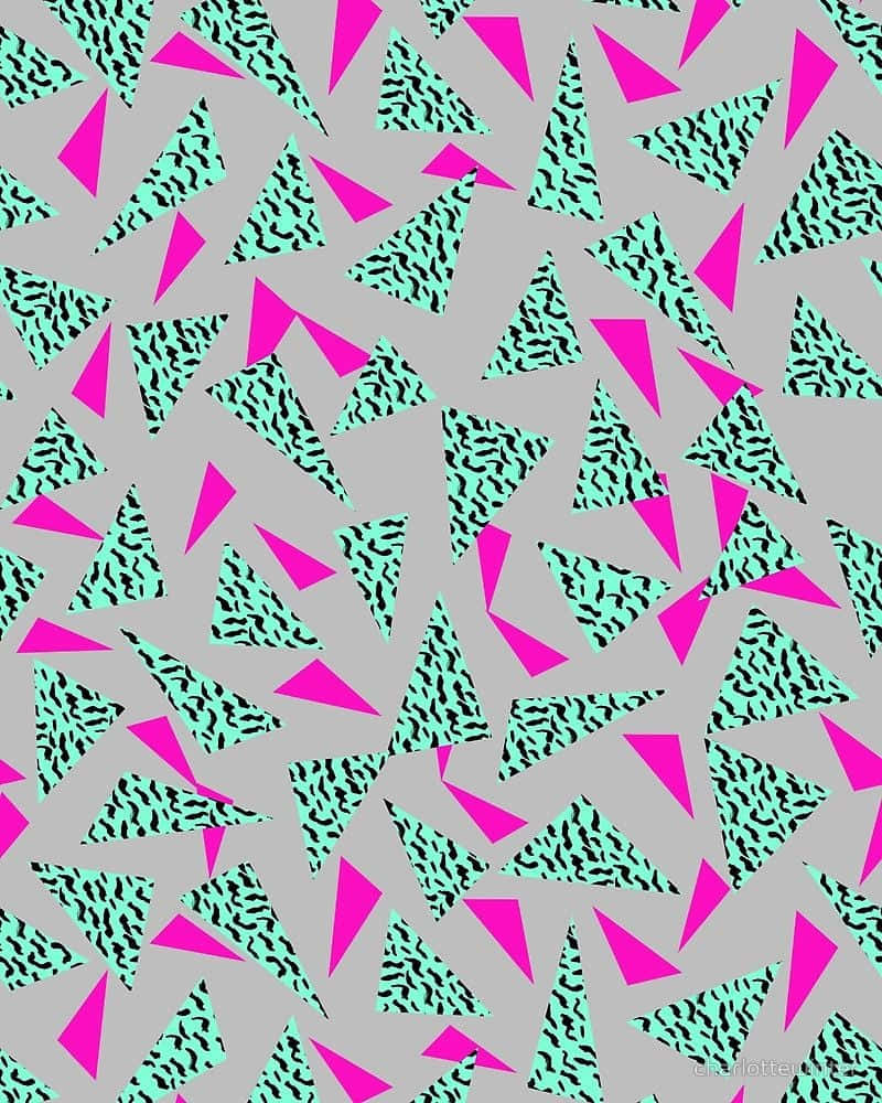 A Pink And Blue Triangle Pattern On A Gray Background Wallpaper