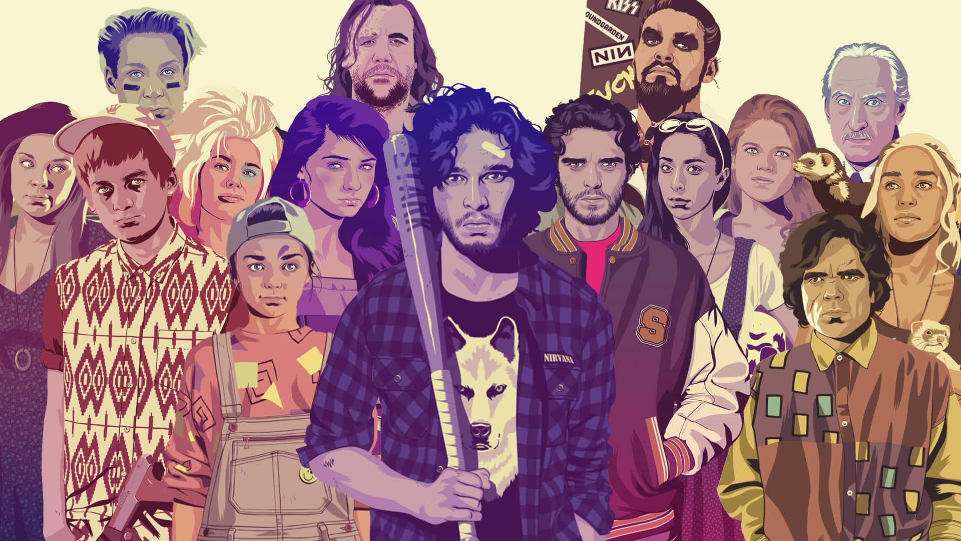 Iconic 90s Style Characters Wallpaper