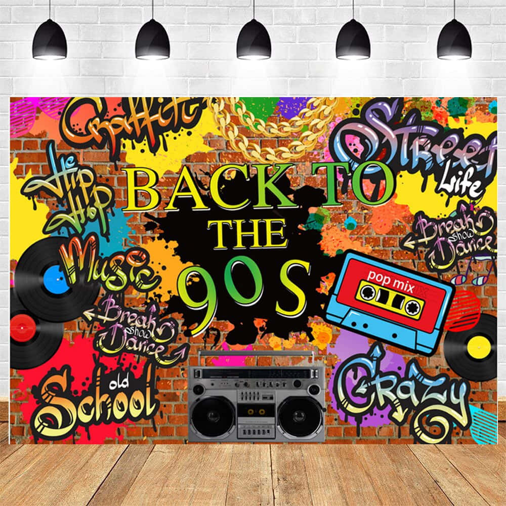 Back To The 90s Party Backdrop With Graffiti And Cassettes