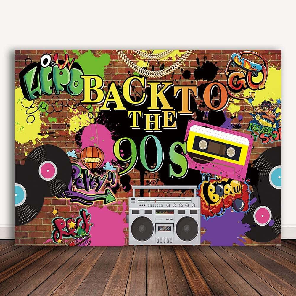 Back To The 90s Party Backdrop With A Boombox And Other Decorations