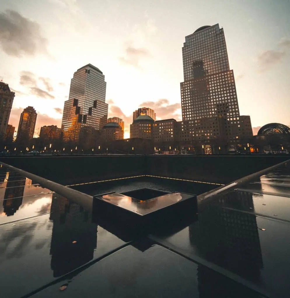 Reflective Serenity at Sunset - 9/11 Memorial Monument Wallpaper