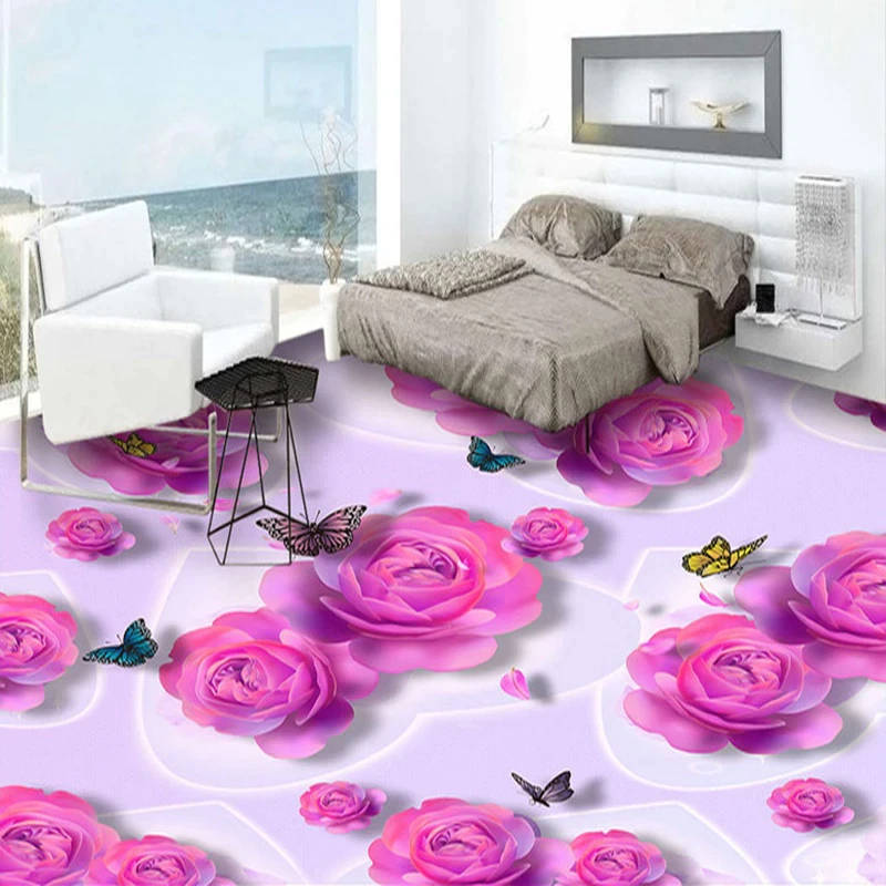 A Bedroom With Pink Roses Floor Design Wallpaper