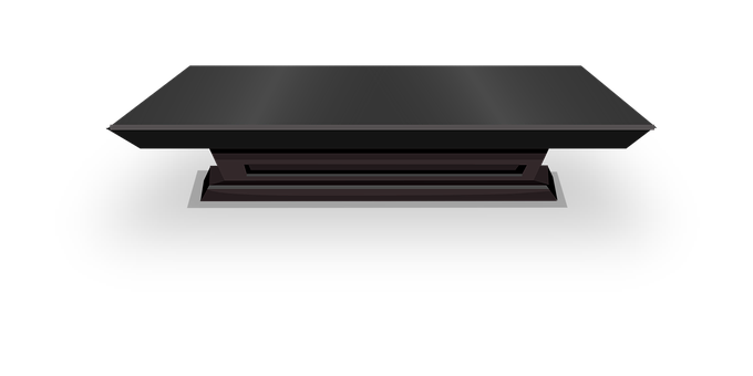 Modern Black Table Design PNG — A sleek minimalist black table with a glossy top and tiered base stands centered against a pure black background.