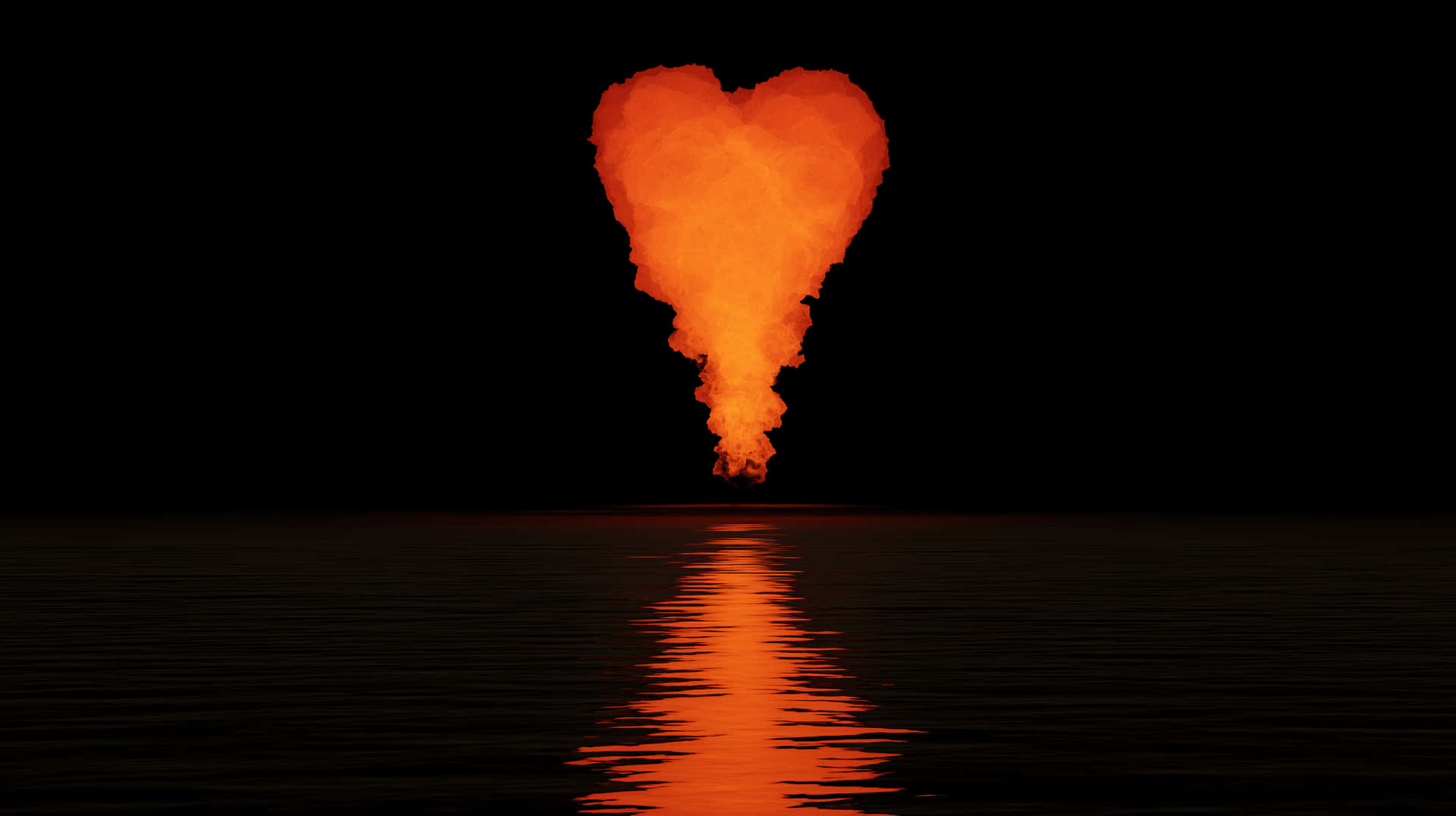 A Burning Heart Floating Above Water Wallpaper