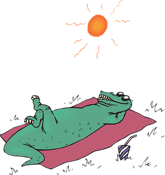 A Cartoon Of A Crocodile Lying On A Blanket PNG
