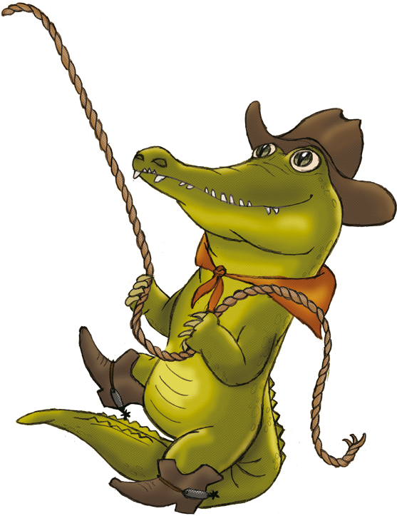 A Cartoon Of A Crocodile Wearing A Cowboy Hat And Rope PNG