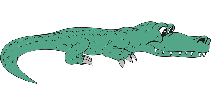 A Cartoon Of A Green Crocodile PNG