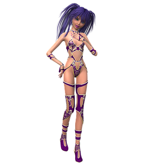 A Cartoon Of A Woman In A Purple Outfit PNG