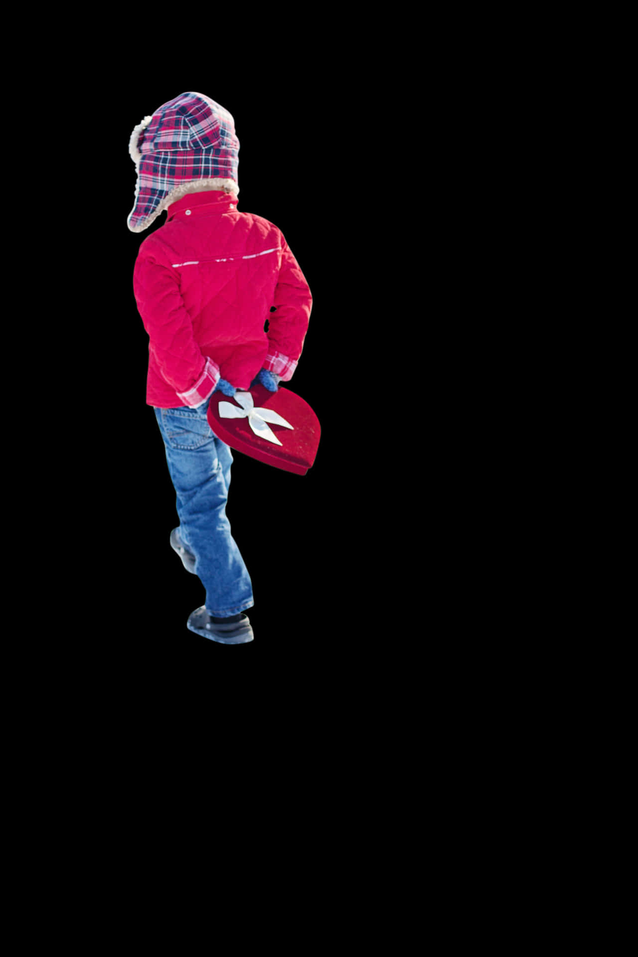 A Child Carrying A Heart Shaped Box PNG