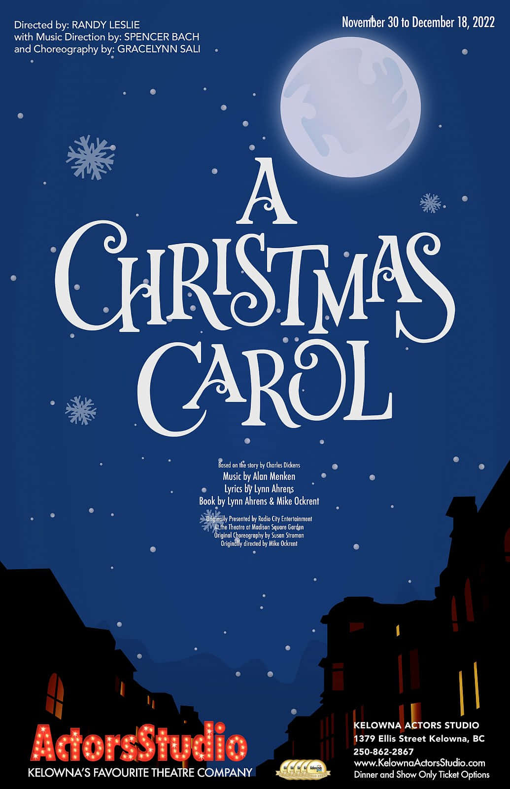 A Christmas Carol Poster With A Moon And A City