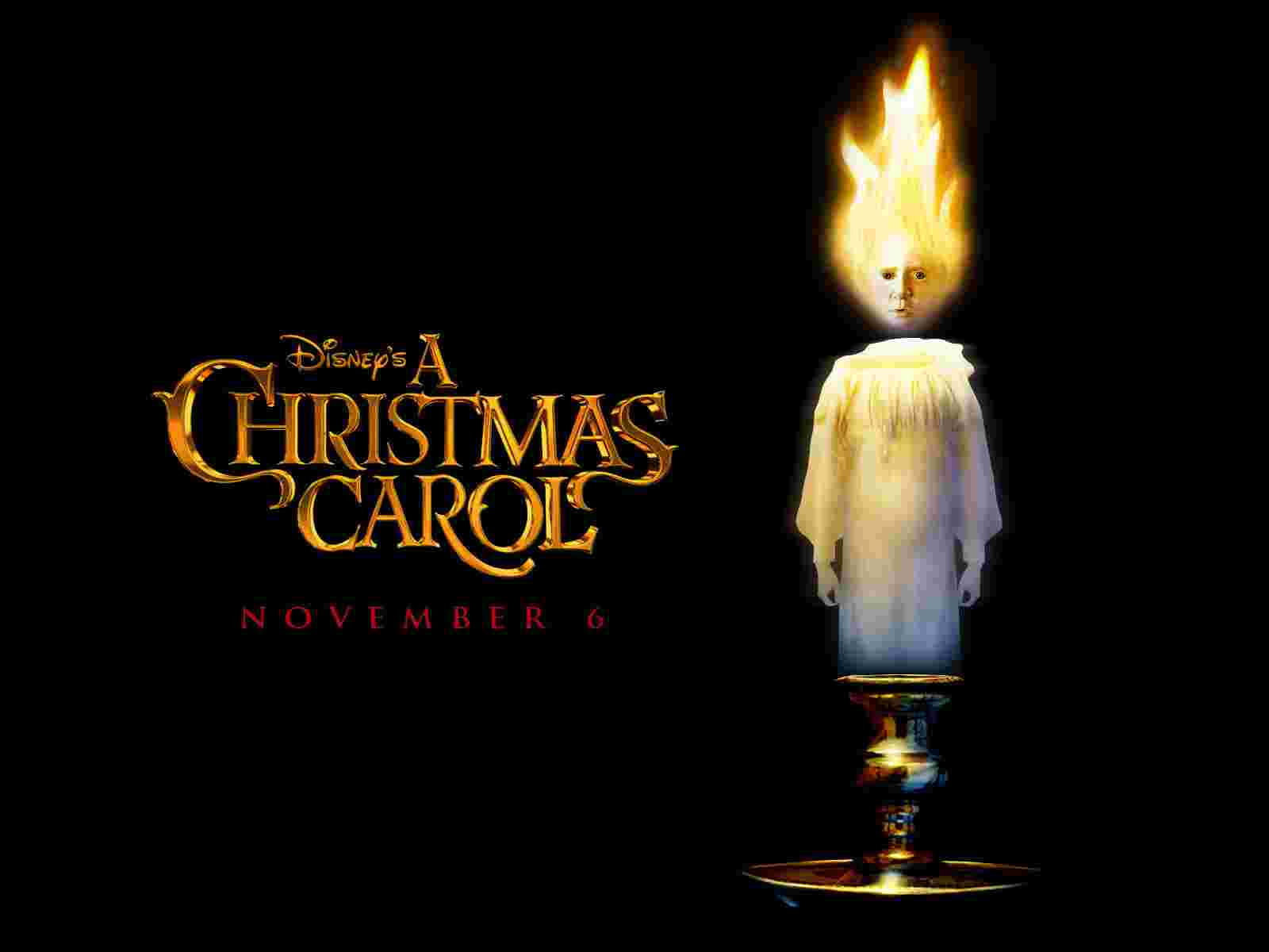 A Christmas Carol Poster With A Candle On It