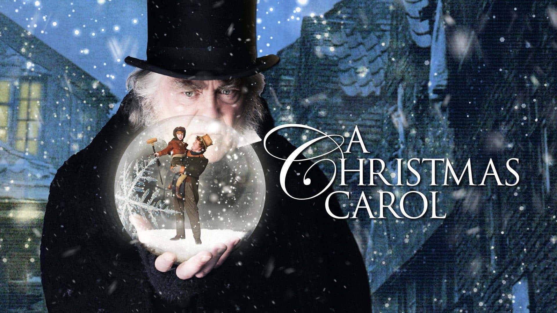 A Christmas Carol With A Man Holding A Snow Globe
