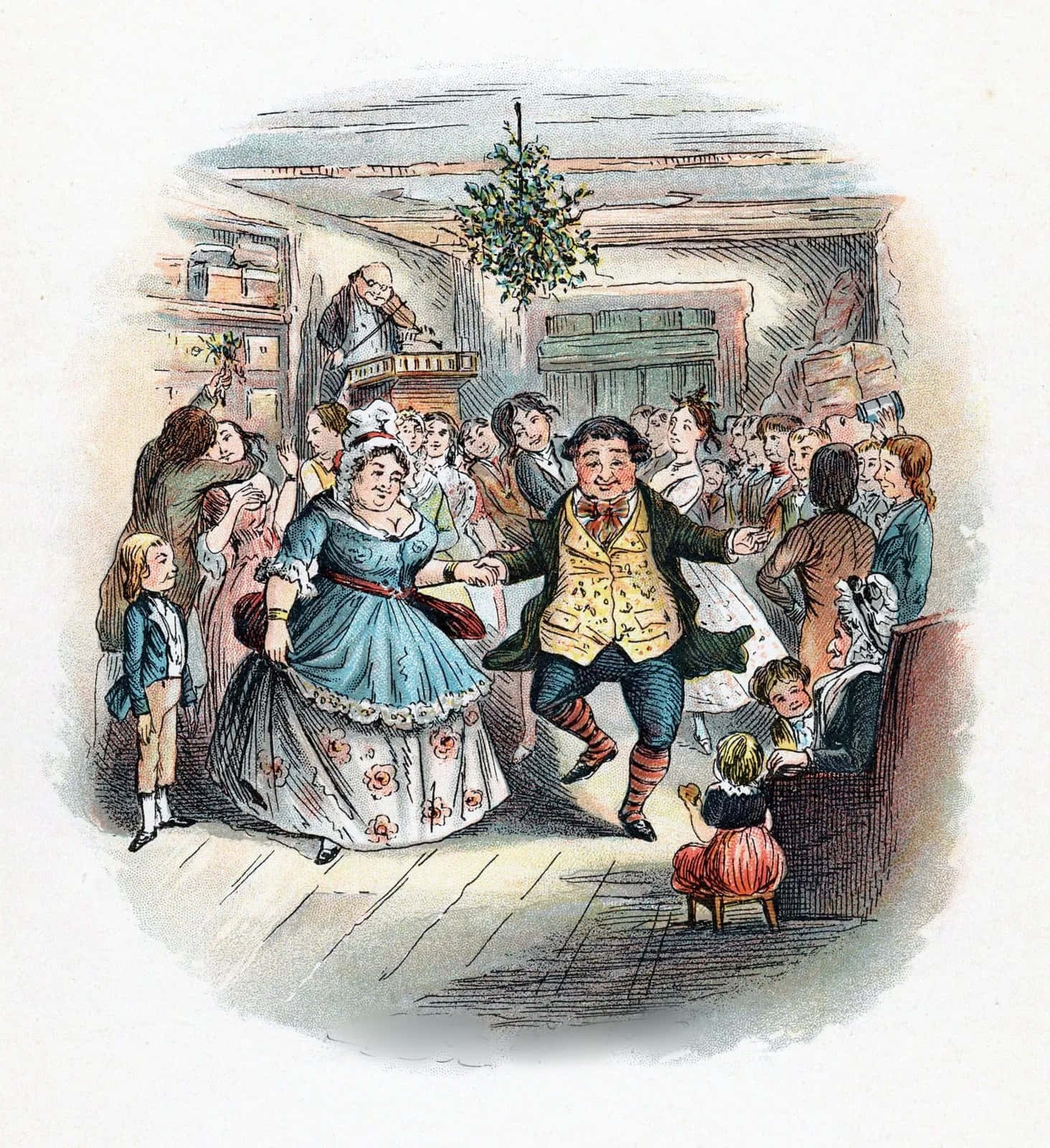 A festive portrait of Ebenezer Scrooge from A Christmas Carol