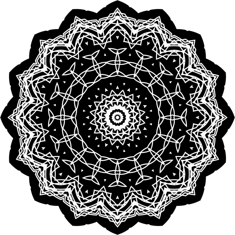 Intricate Geometric Mandala Pattern PNG — A complex white line mandala radiates intricate geometric patterns against a solid black background.